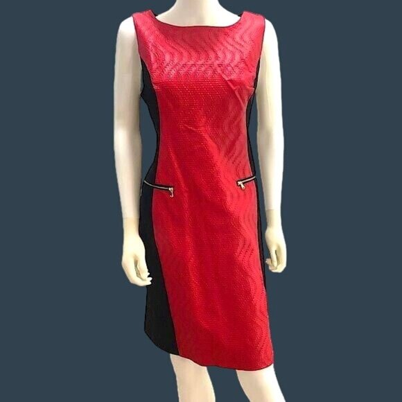 Midnight Velvet Red & Black Sleeveless Sheath Dress With Textured Front & Zipper - Picture 1 of 8